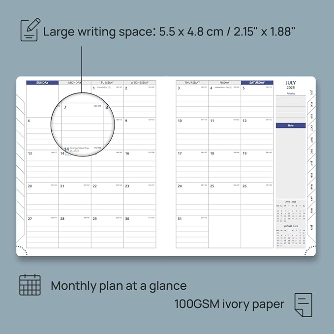 POPRUN Weekly Planner 2025-2026, 7.25'' x 8.5'', 15-Minute Hourly Appointment Book (July 2025-June 2026) with PU Leather Softcover, Monthly Tabs, Inner Pocket - Brown