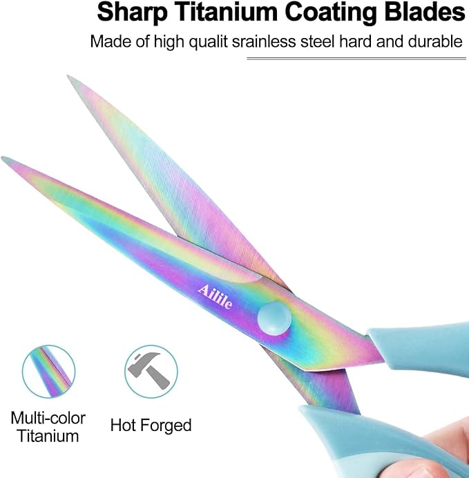 Craft Scissors, All Purpose Sharp Titanium Blade Shears, Comfortable Grips, School Scissors Set of 3 pack, Ideal for Office, Home, Sewing, Fabric, Kitchen, Arts and DIY Supplies, 9.3"/8.5"/5.6", Blue