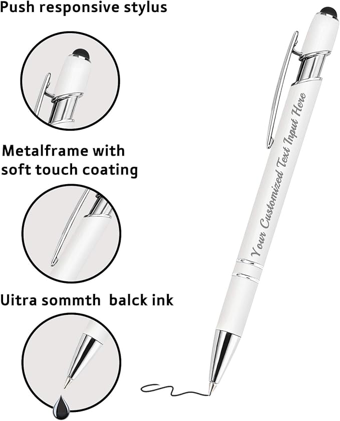 Up to 100 Pcs Personalized Ballpoint Pen Custom Pens Free Engraved Bulk with Name Logo Soft Black Ink Stylus with Touch Metal Office Gift for Anniversaries Graduations Birthdays