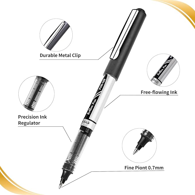 EYEYE Liquid Ink Rollerball Pens 0.7mm, Medium Point Roller Ball Pen 12 Pack 3 Colors Quick Dry, Ink Pens Fine Point Smooth Writing Pen for Journaling, Note Taking, Office, School Supplies