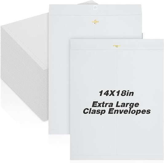 40 Pcs Extra Large Mailing Clasp Envelopes 14 x 18 Inch Jumbo Kraft Catalog Manila Envelope with Clasp Closure for Oversized Big Document Office Home Business School Storing Mailing(White)