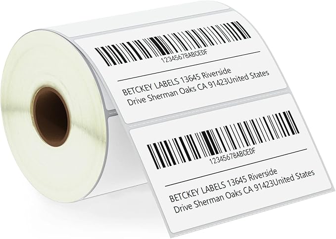 BETCKEY - 4" x 2" (102 mm x 51 mm) Barcode Shipping & Multipurpose Labels Compatible with Zebra & Rollo Label Printer,Premium Adhesive & Perforated [1 Rolls, 750 Labels]