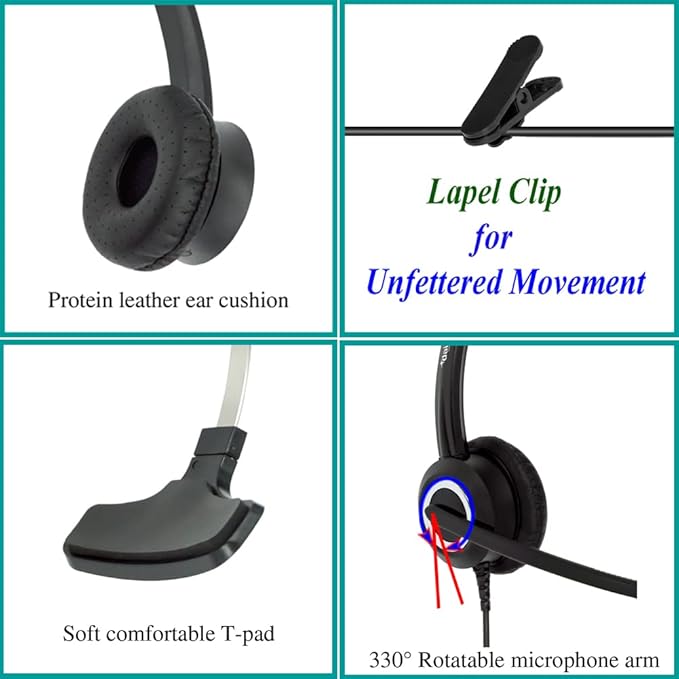 RJ9 Cisco Corded Office Headset HD Voice Compatible Cisco IP Phones 6851 7945g 7962g 8811 8841 8845 8851 8861 8961 9951 Series Model,Plus 3.5mm Adapter for Smartphone