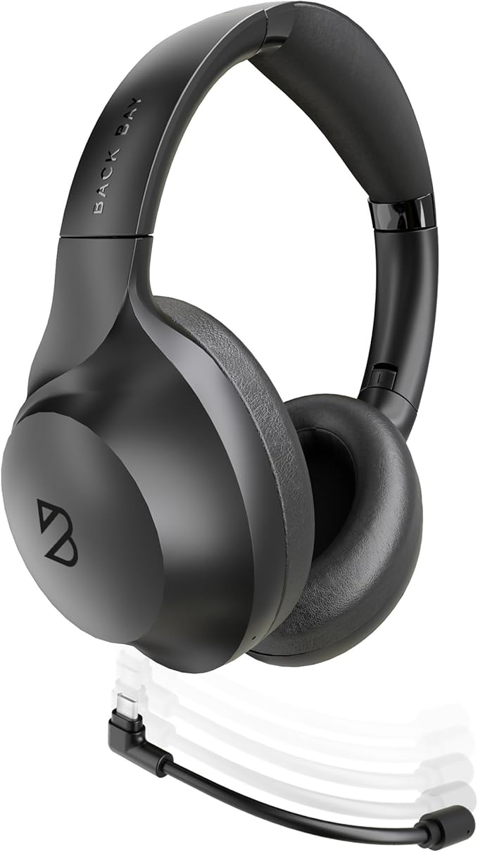 Back Bay Audio ClearCall 70 - Bluetooth Headphones with Microphone + Removable Boom Mic - Work Head Phones Wireless Bluetooth, Over Ear Headphones for Work from Home, Headset for Laptop