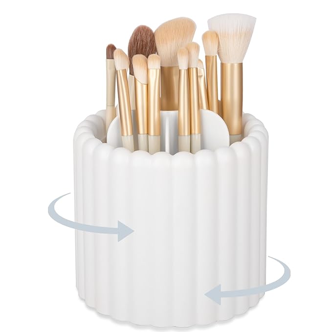Anyoifax 360 Rotating Makeup Brush Holder 7 Slots Make Up Brush Organizer Removable Spinning Cosmetic Brushes Storage Pen Holder for Vanity, Dresser, Desk, White