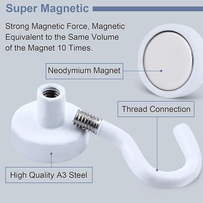DIYMAG Magnetic Hooks, 25Lbs Strong Heavy Duty Cruise Magnet S-Hooks for Classroom, Fridge, Hanging, Cabins, Grill, Kitchen, Garage, Workplace and Office etc, (100 Pack-White)