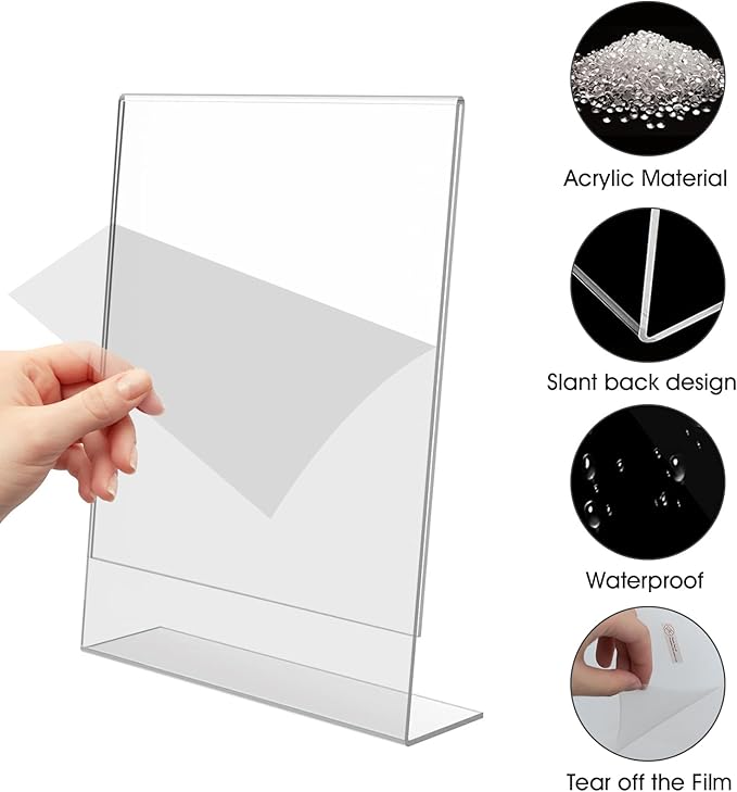6 Pack 8.5 x 11 Acrylic Sign Stand Holders - 8.5 x 11 Inches Clear Plastic Table Paper Display Stand, Suit for Displaying Posters, Picture, Flyers, Menu