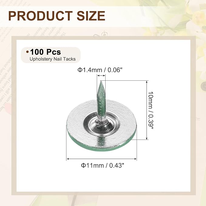 uxcell 100Pcs Upholstery Tacks, 11mmx10mm Flat Head Thumb Tack Decorative Furniture Nails Push Pins for Furniture Sofa Headboards, Green