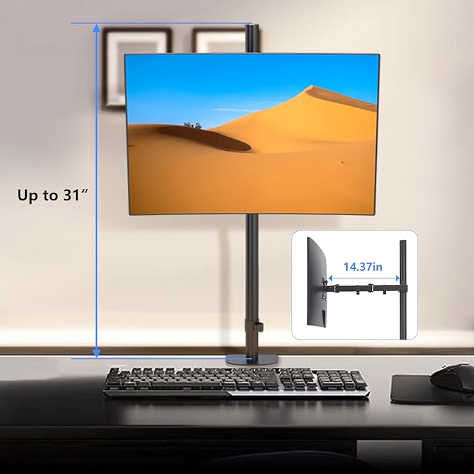 Pholiten Extra Tall Single Monitor Desk Mount Stand with 31.5inch Pole for 13 to 32 inch Screens,Fully Adjustable Monitor Arm Mount for Desk,Holds up to 22lbs