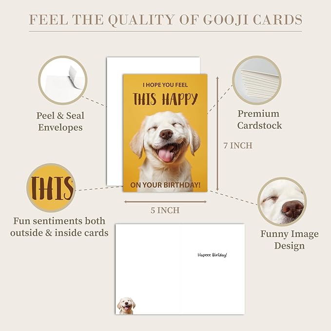 Gooji 5x7 Funny Happy Dog Birthday Card – Cute Puppy Design, Hilarious Greeting, Perfect for Dog Lovers, Men, Women, Husband, Wife