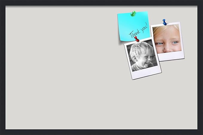 PinPix 34x22 Inch Cork Bulletin Board. This Decorative Framed Pin Board Comes with Light Stone Design and a Satin Black Frame. Ideal for Home Office Decor or Message Board (PinPix-1809)