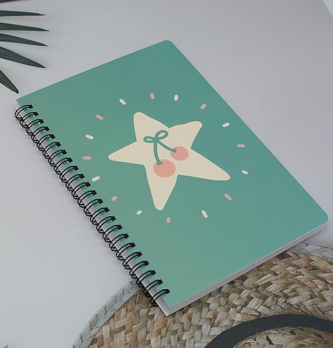 Yansanido Spiral Notebook, 4 Pcs A5 Cherry Design Hardcover 8mm Ruled 4 Color 80 Sheets -160 Pages Journals for Study and Notes (Cherry)