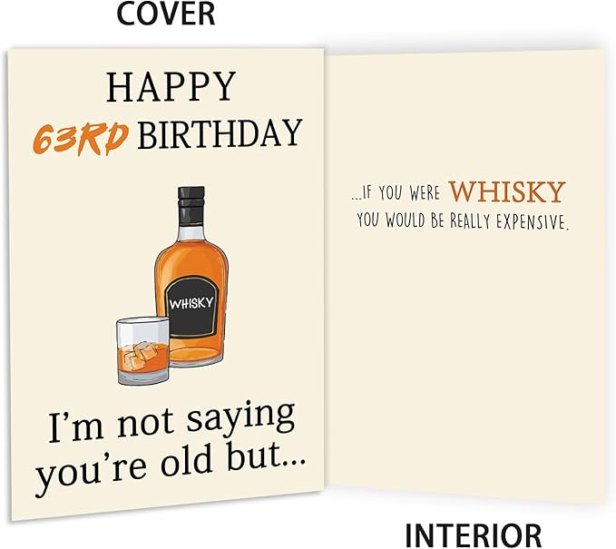 Funny 63rd Birthday Card, Best 63rd Birthday Gifts for Women Men, Happy 63rd Birthday Decorations for Woman Man, Whiskey 63 Year Old Bday Decor Card