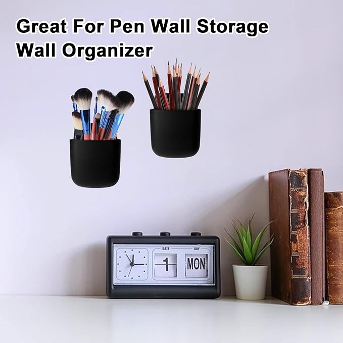 3 Pcs Remote Control Holder, Wall Mount Pen Holder Hole-Free Self Adhesive Phone Charging Organizer Pencil Storage Containers for Home Office School Supply Orgaizer (Black