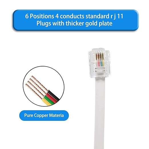 RJ11 Cable 2 Way Telephone Splitter 3 Pack, White, Splitter 6P4C Connector Phone Line Cord Adapter with Cable for Landline Telephone Wire, Suitable for Telephone, Fax Machine