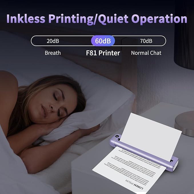 Rongta Portable Printers Wireless for Travel, WiFi & Bluetooth Mobile Printer, Thermal Inkless Printer for School/Office/Home Use, Compatible with Android,iOS & Laptop (Purple)