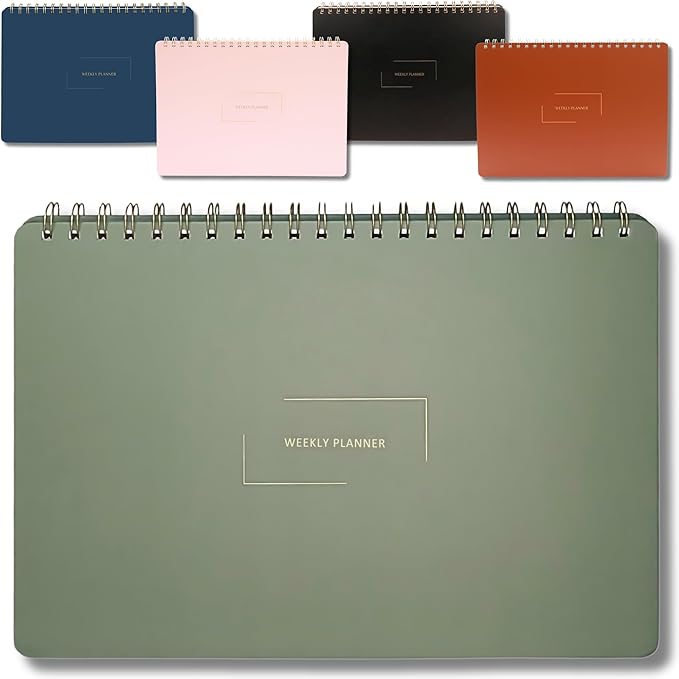 Undated Weekly Planner | 8.25” x 11.75” Work To-Do Notebook | ADHD Academic Organizer | Multi-Layout | Men and Women Planner | College Supplies | Evergreen | Landscape Layout