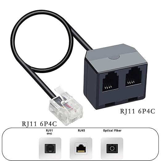 RJ11 1 to 2 Phone Line Splitter 6P4C Plugs Four Core Adapter with 4.8inch Cable for Telephone Fax Machine (1)