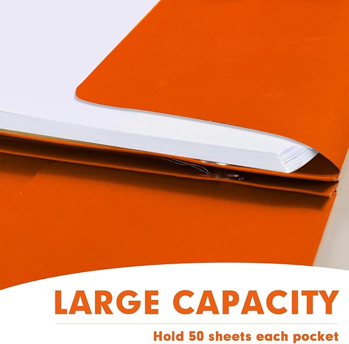 Two Pocket Folders, RAZCC 75 Pack Two Pocket Folders with Prongs, 3 Prong Folders Fit Letter Size Paper, Pocket File Folders for School Office Home Business, Orange