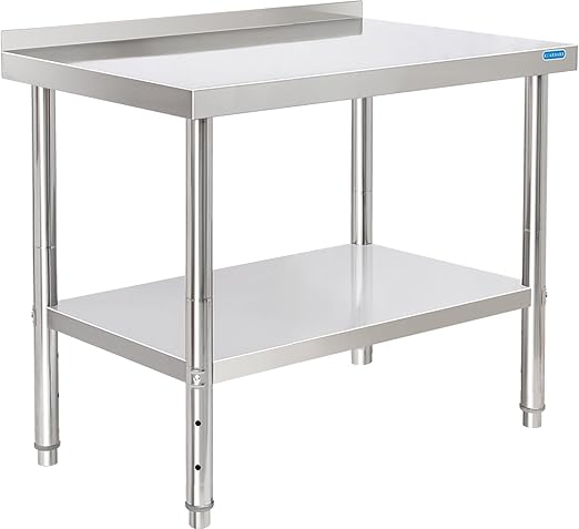 Stainless Steel Table for Prep & Work with Backsplash 24 x 36 Inches NSF Metal Commercial Kitchen Adjustable Under Shelf Worktable for Restaurant Home Outdoor