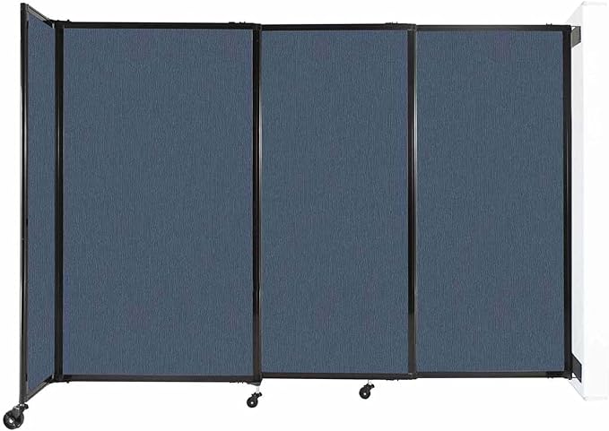 Wall-Mounted Sliding StraightWall Room Divider | Adjustable Widths | Locking Wheels | Room Separator | Up to 7'2" Wide x 5' Tall Ocean Fabric Panels