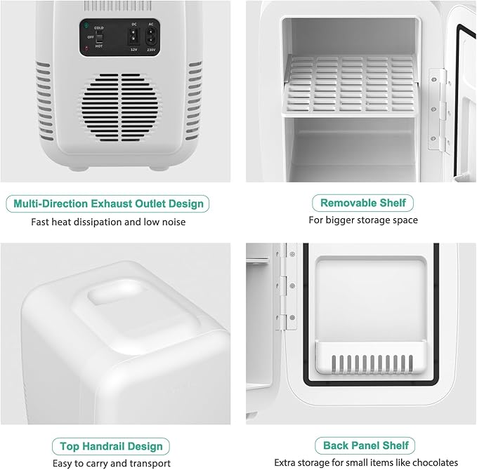 CROWNFUL Mini Fridge, 4 Liter/6 Can Portable Cooler and Warmer Personal Refrigerator for Skin Care, Cosmetics, Beverage, Food,Great for Bedroom, Office, Car, Dorm, ETL Listed (White)