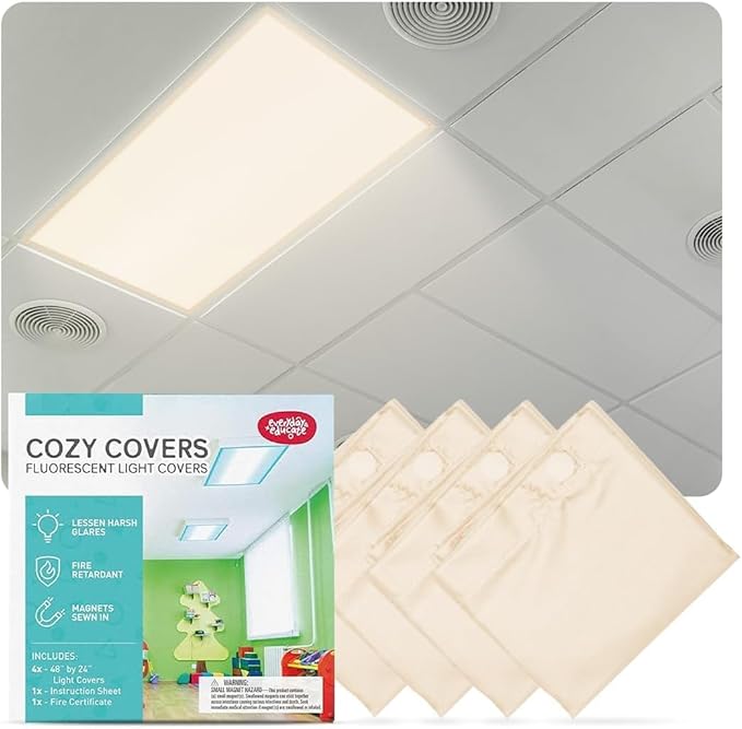 Fluorescent Light Covers for Ceiling Lights - Flicker & Glare Reducing Filters for Ceiling Lights - Overhead Light Covers - Light Covers for Classroom and Office - 48" x 24", Off-White (8 Pack)