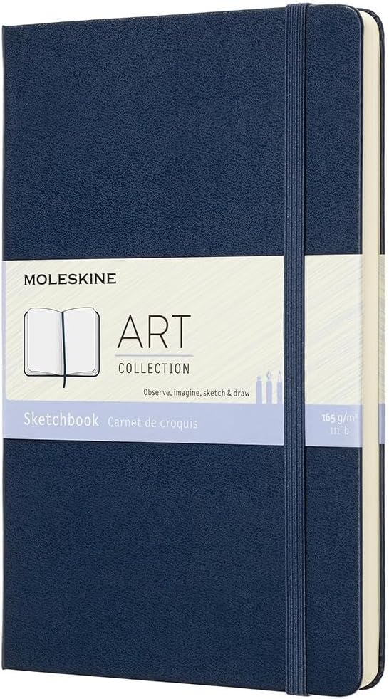 Moleskine Art Sketchbook, Hard Cover, Large (5" x 8.25") Plain/Blank, Sapphire Blue, 104 Pages