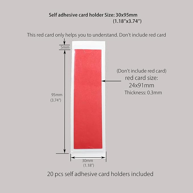 Clear Adhesive Pockets Sleeves,Plastic Self Adhesive Label Holders Pockets Holder for Index Cards Planners Cabinets Shelves (1.18"x3.74"(30x95mm)-20PCS)
