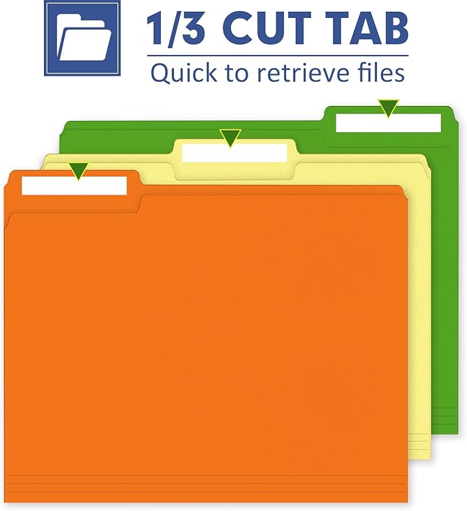 File Folder, PANDRI 270 Pack Colored File Folder, 1/3 Cut Tab, Letter Size, Assorted 12 Colors Filing Folder for Office School Business