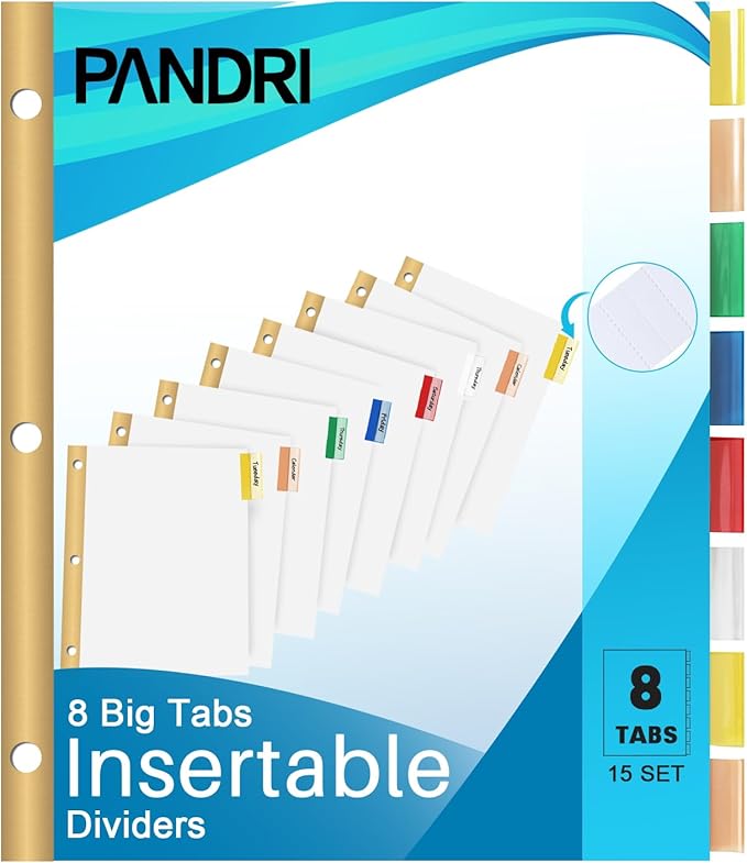 Binder Divider, PANDRI 120 Pack Binder Index White Dividers with 8 Tabs and Sticky Notes, Letter Size Paper Binder Divider for School Office Home Business