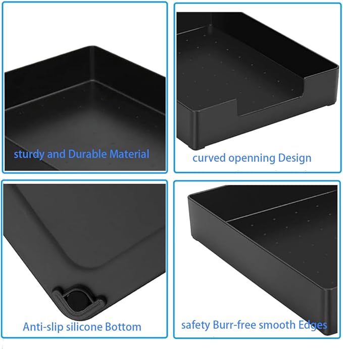 Letter-Size Tray, 2PCS Desk Drawer Organizer, A4 Plastic Paper Tray, Stackable Plastic Paper Holder File Organizer for Office, School, Home Storage (2X Black)