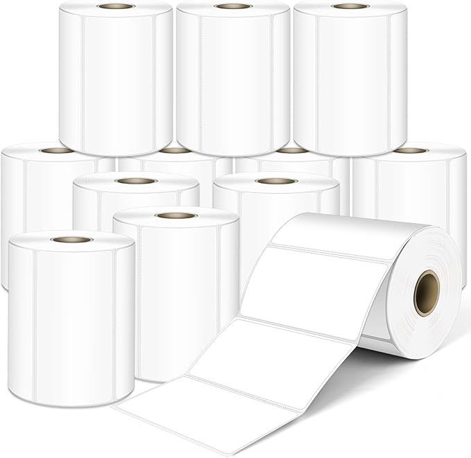 L LIKED 4" x 2" Direct Thermal Labels, Permanent Adhesive Barcode Shipping Labels & Compatible with Rollo, Zebra and other Desktop Printers (12 Rolls, 9000 Labels)