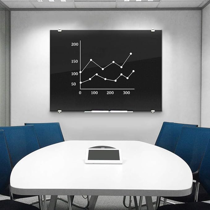 Magnetic Black Glass Dry Erase Board, 72" x 43" ZHIDIAN 2-in-1 Ultra-Large Splicing Black Glass Whiteboard for Wall, Home Office Frameless Glass Blackboard