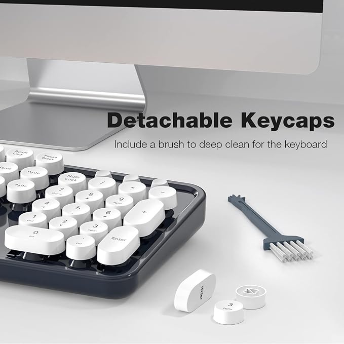 Wireless Keyboard and Mouse, Typewriter Full Size Keyboard with Number Pad and 2 in 1 USB Connected Mouse for Windows 7/8/10, Laptop, Desktop, PC, Computer (Dark-Blue)