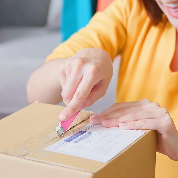 DIYSELF Utility Knife | Box Cutters | Set of 12 | Retractable Blade | All Metal Sheath | 12 Utility Knives included | Box Cutter Small | Paper Knife | Letter Openers (Pink)