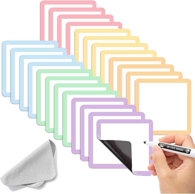 Mr. Pen- Dry Erase Magnets, 4”x4”, 24 Pack, Colorful Dry Erase Magnetic Labels, Magnetic Dry Erase Labels, Magnet Labels, White Board Magnets, Dry Erase Board Magnets, Magnetic Name Tags Reusable