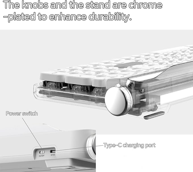 ACTTO B705 Retro Typewriter Keyboard Bluetooth,Vintage Mechanical Keyboard with Tablet Stand,LED Backlight 100 Keys Gaming Keyboard for Windows/macos/iOS/Android,Blue Switch (White)