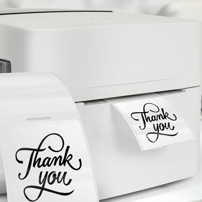 Transparent Thermal Labels 2 x 2 Inch Self-Adhesive Printer Clear Stickers Vinyl Waterproof Roll Decals Rectangle Name Tags for Address Design DIY Logo Business 300 PCS
