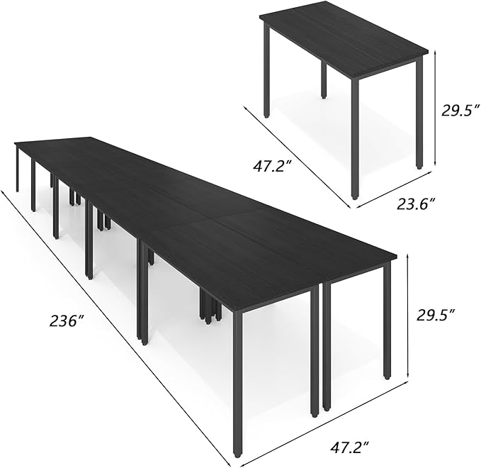 Bonzy Home Conference Tables 20ft Office Computer Desk for Meeting Room Study Writing Printer Podcast Table for 24 People Modern Black 10PCS 236.2"x47.2"x29.5"