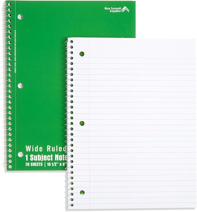 Blue Summit Wide Ruled Spiral Notebooks Bulk, 1 Subject Spiral Notebook Wide Ruled, Paper School Bulk Notebooks, 48 Pack