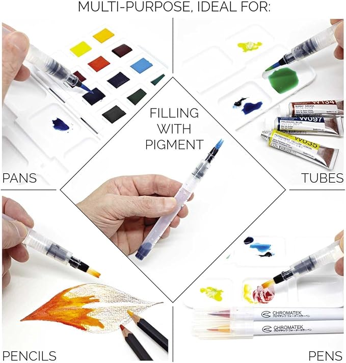 aquapens Water Brush Pens for Painting - 6 Pack - Water Drawing Brush Pens with 6 Different nibs - Portable Watercolor Brush Pens for Artists - Water Brush Pens for Kids and Adults