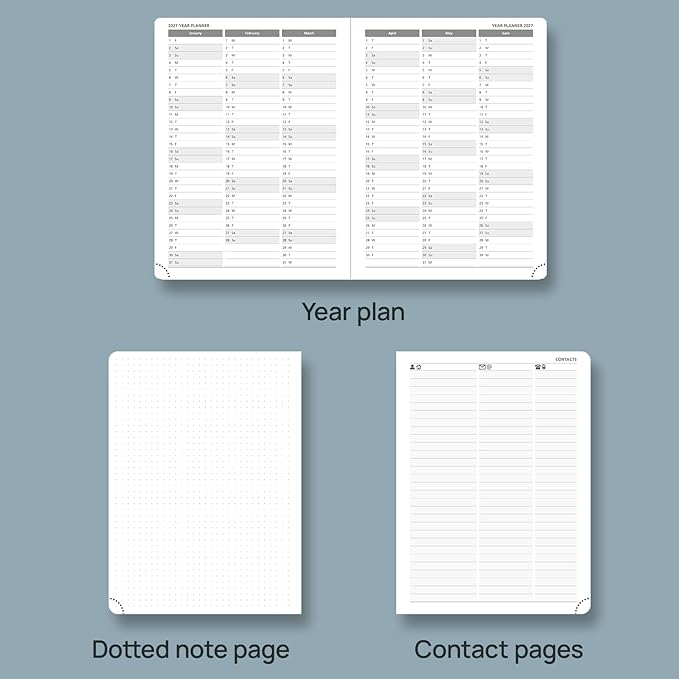 POPRUN Weekly Planner 2026 (Medium 6.5" x 8.5") Calendar 12 Months Notebook with Horizontal Layout, Leather Soft Cover, Monthly Tabs, Inner Pocket, 100GSM Thick Paper, Pen Holder - Cerulean Blue