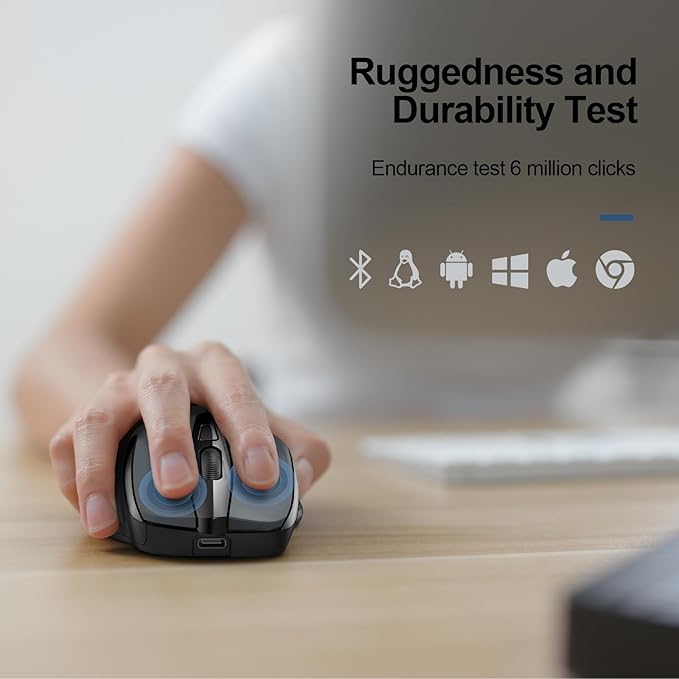 TECKNET Wireless Mouse (BT5.0/3.0 & 2.4G) Rechargeable 4800 DPI Silent USB A & Bluetooth Mouse 6 Buttons, Wide Compatibility - Grey