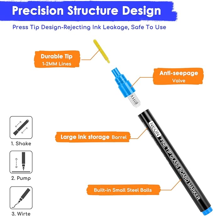 maxtek Neon Dry Erase Markers Fine Tip,Liquid Chalk Markers for Chalkboard,LED Note Board,Acrylic,First Day of School Board,Glass,Windows,1mm Fine Point,Assorted Colors,9 Count