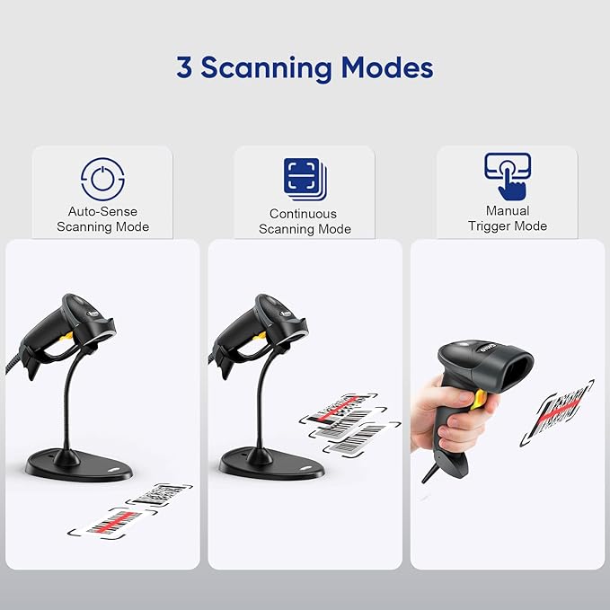 Eyoyo Handheld 2D Barcode Scanner with Gooseneck Stand, Automatic USB Wired QR Code Scanner Bar Code Reader Support Screen Scanning for PC POS System Library Store Supermarket Check-Out, Inventory…