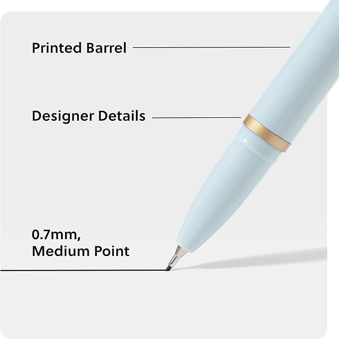 U Brands Catalina Felt Tip Pens, Set of 6, Classic Pretty Pastels with Gold Details, Medium (0.7 mm) Point, Black Ink
