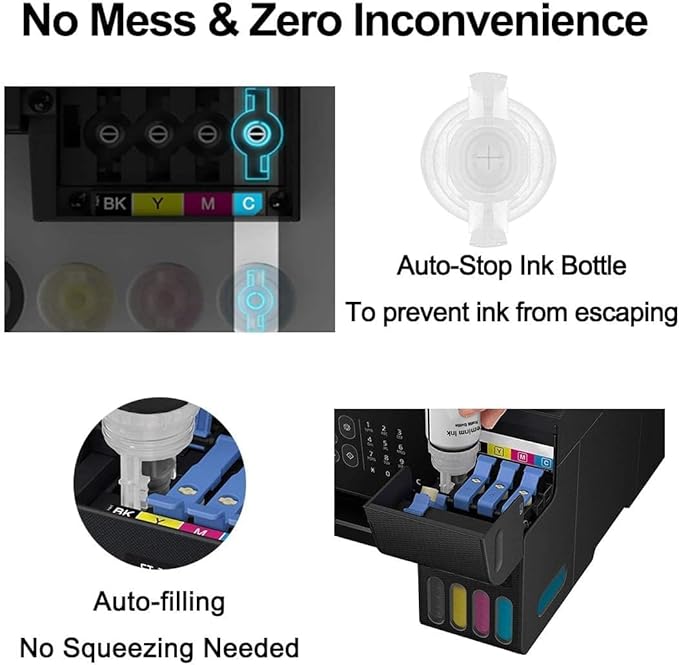 Printers Jack Compatiable T522 Refill Ink Bottle Kit for Supertank ET-2800 ET-4700 ET-4800 ET-2710 ET-2720, ET-2803 Printer, 4 Packs