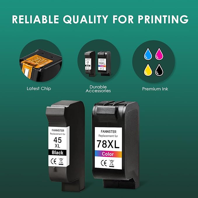 45 78 Ink Cartridge Combo Pack Compatible for HP Deskjet 1220c-ps 930C 952C 970Cxi Color Copier FAX 1220 PhotoSmart 1115 1215(1 Black, 1 Color)