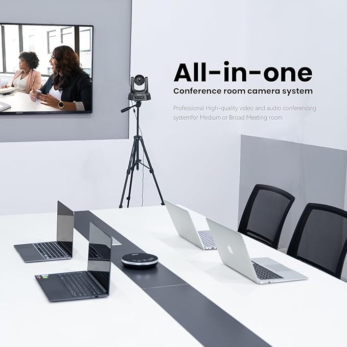 Conference Room PTZ Camera System 3X Optical Zoom USB3.0, HDMI 114° Wide Angle 1080P 60fps Camera Bundle with Bluetooth Microphones - Easy Setup for Church